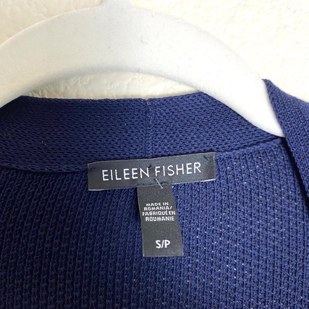Eileen Fisher Simple Cardi Long Cardigan Waffle Knit Open Front Blue Tencel - Picture 5 of 7